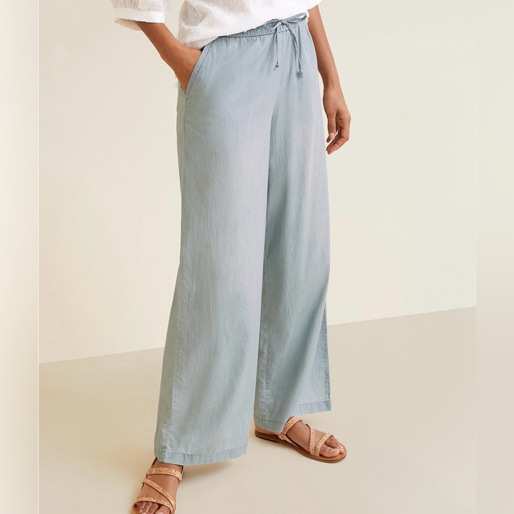 Garnet Hill Women's Light Blue Wide Leg‎ Pants - Picture 3 of 8